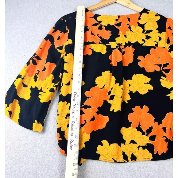 TopShop Crop Blouse Womens 4 Black Tropical Wrap Front Boho Office Top - Picture 11 of 15